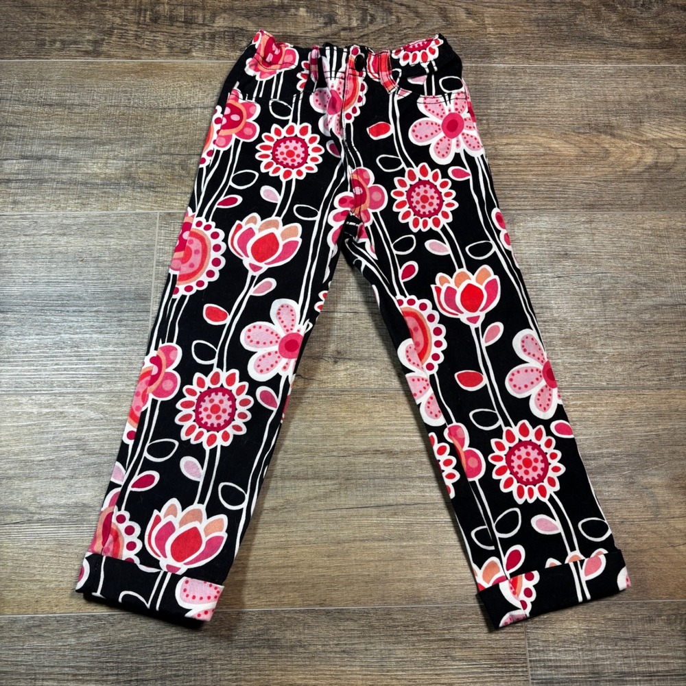 Gymboree Kids Girl's Size 6 Black Pink‎ Floral Print Pants Elastic Waist, Boho